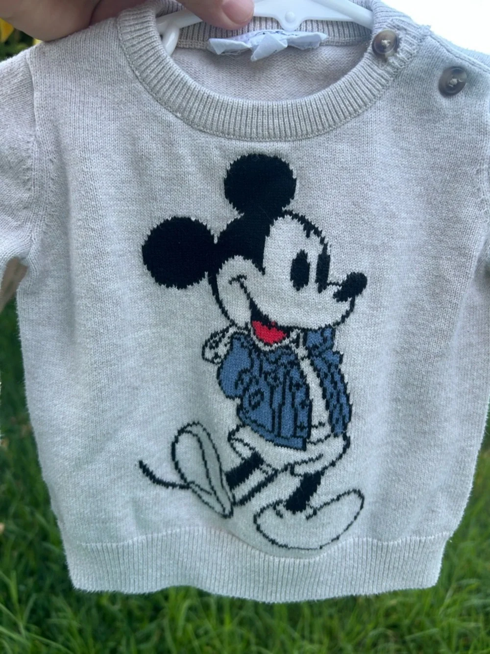 GAP Gray Knit Sweater with Mickey Mouse Intarsia